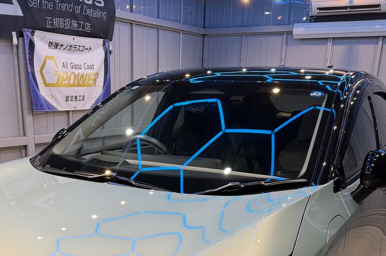   秋田市BLANCで日産アリアのフロントガラスにG-POWERを施工した仕上がり    