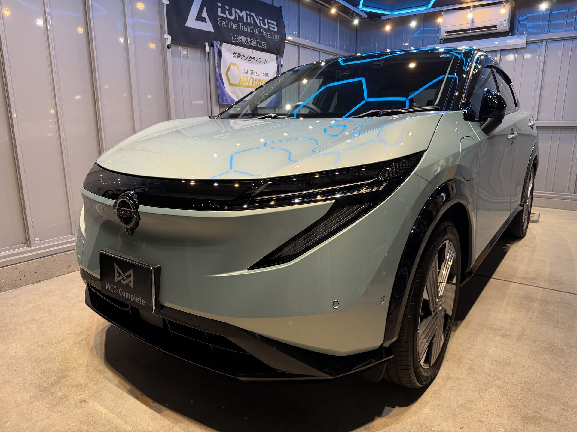 日産アリア「翡翠乃光（ヒスイノヒカリ）」を新車コーティング｜LM DIAMOND PRO・G-POWER施工【秋田市】